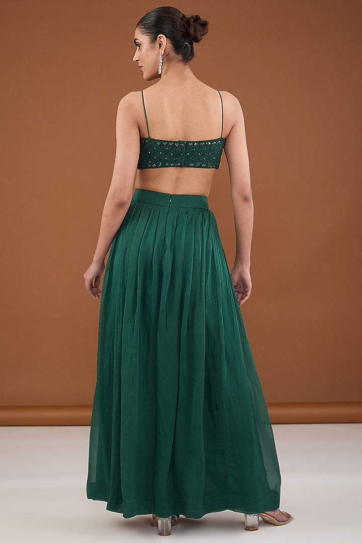 Green Satin Organza Dori & Crystal Embroidered Bolero Jacket Set by Cheena Singh at Pernia's Pop Up Shop