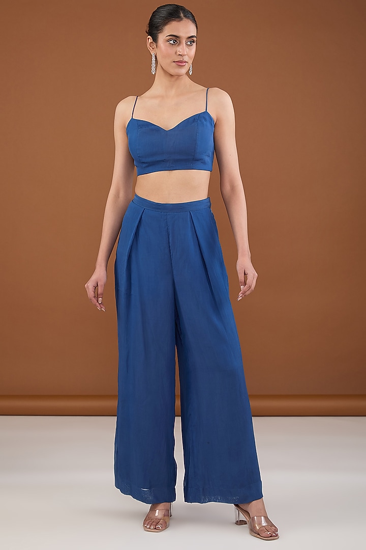 Blue Viscose Organza Dori & Sequins Embroidered Jacket Set by Cheena Singh at Pernia's Pop Up Shop