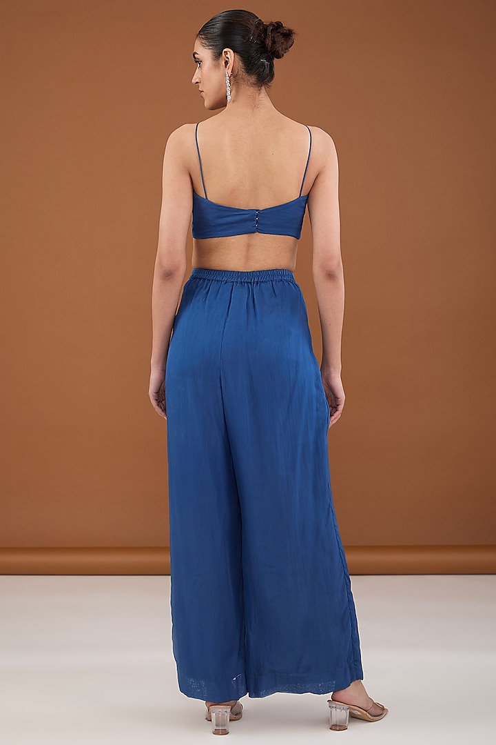 Blue Viscose Organza Dori & Sequins Embroidered Jacket Set by Cheena Singh at Pernia's Pop Up Shop