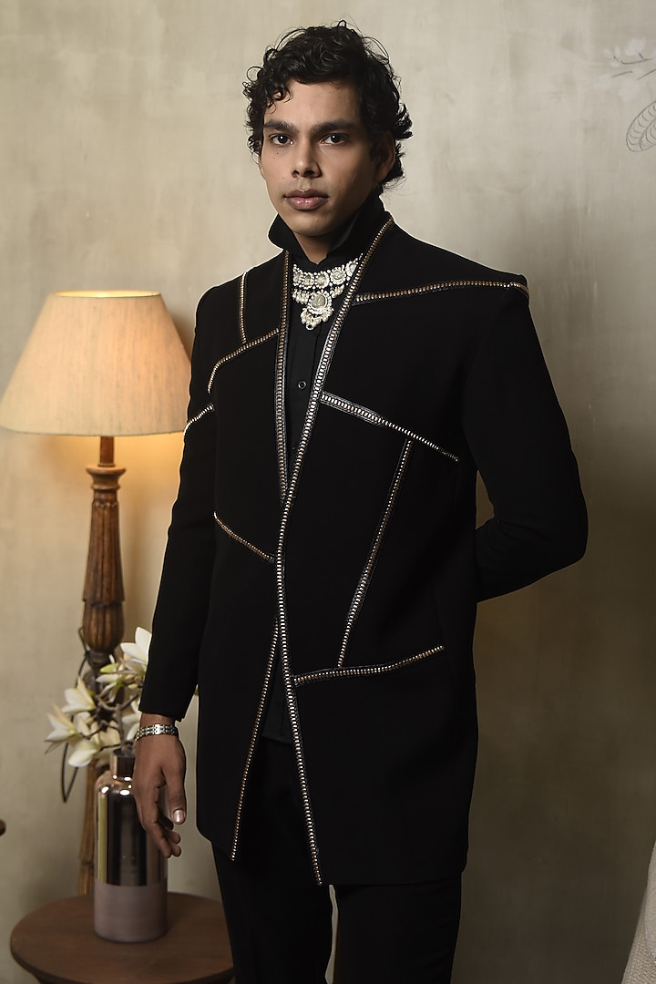 Black Rayon Jacket Set by CHANDRESH NATHANI at Pernia's Pop Up Shop