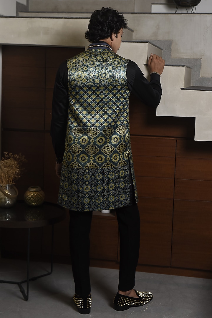Green Modal Silk Embroidered Wedding Indowestern Jacket With Kurta by CHANDRESH NATHANI at Pernia's Pop Up Shop