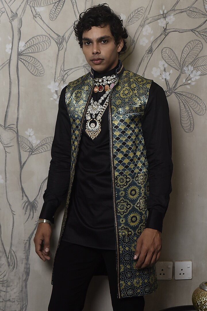 Green Modal Silk Embroidered Wedding Indowestern Jacket With Kurta by CHANDRESH NATHANI at Pernia's Pop Up Shop