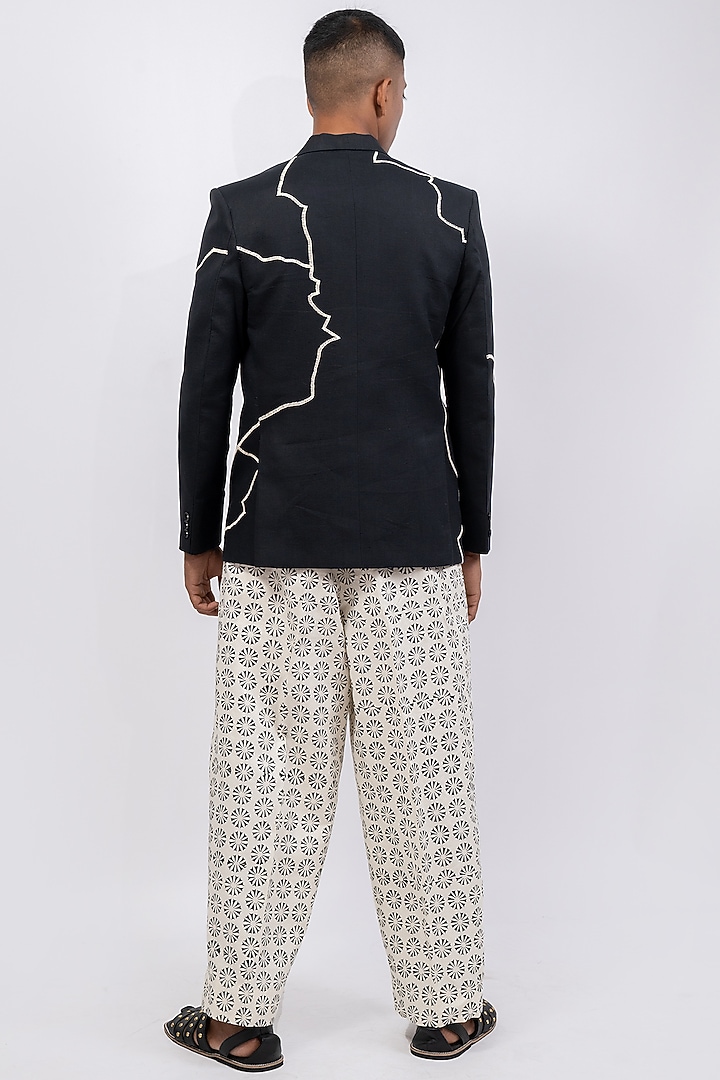Black Linen Printed & Embroidered Co-Ord Set by CHANDRESH NATHANI at Pernia's Pop Up Shop