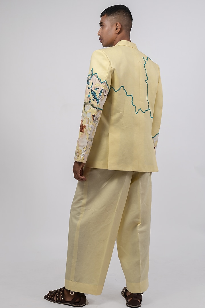 Yellow Linen Printed & Embroidered Co-Ord Set by CHANDRESH NATHANI at Pernia's Pop Up Shop