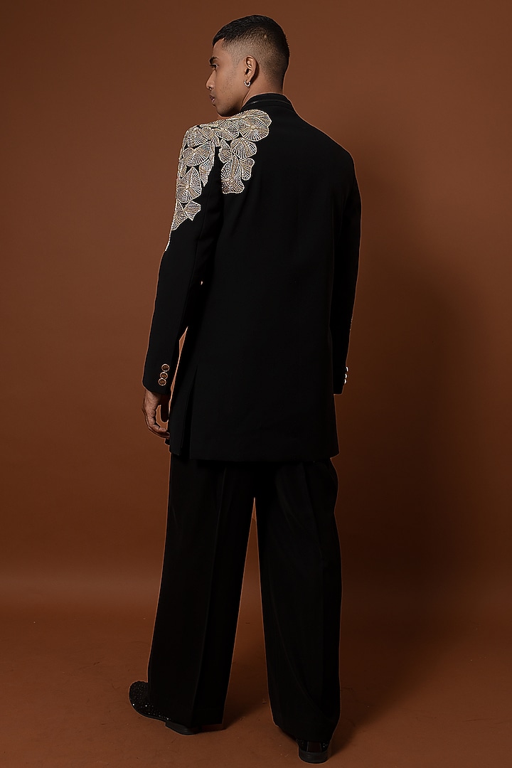 Black Polyester Zardosi Hand Embroidered Wedding Sherwani Set by CHANDRESH NATHANI at Pernia's Pop Up Shop