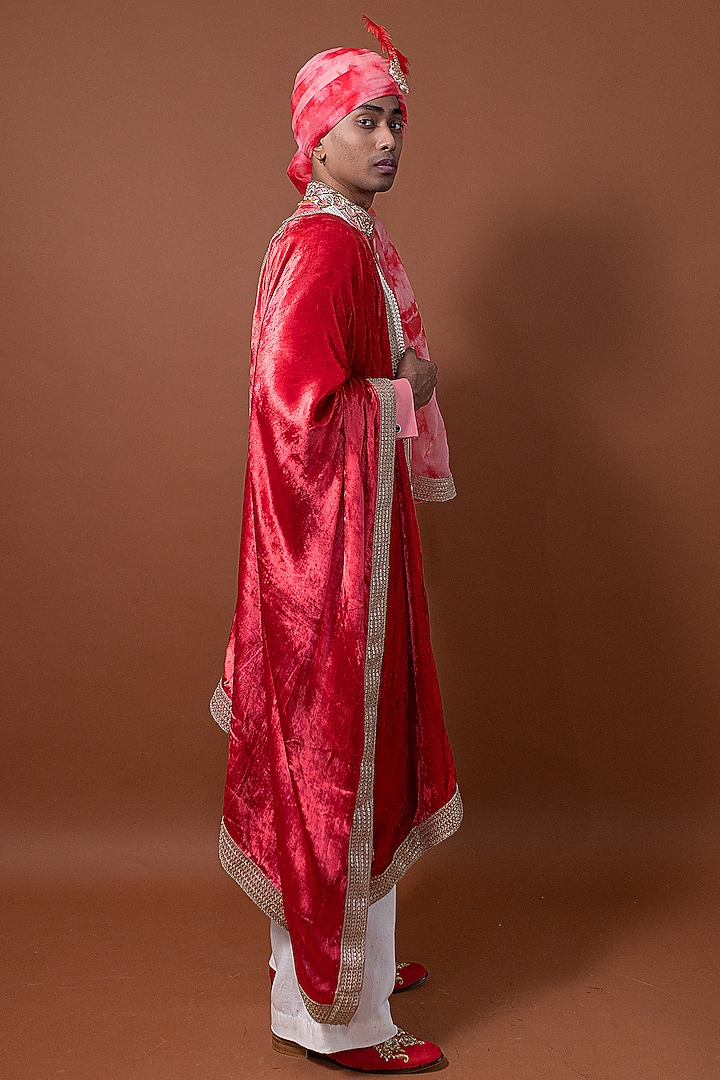 Pink Raw Silk Zardosi Hand Embroidered Tie-Dye Wedding Sherwani Set by CHANDRESH NATHANI at Pernia's Pop Up Shop