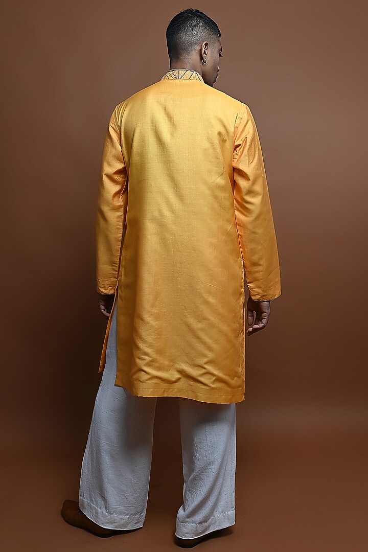 Yellow Silk Zardosi Hand Embroidered Kurta Set by CHANDRESH NATHANI at Pernia's Pop Up Shop