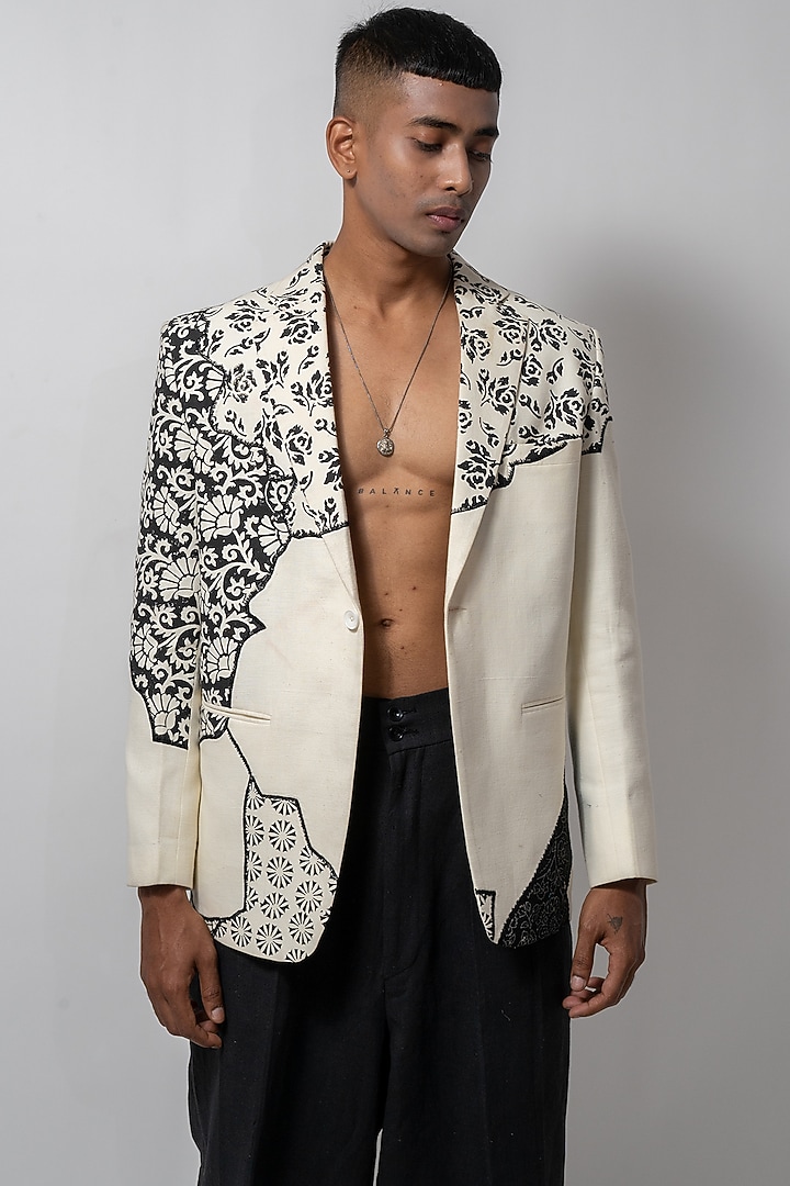 Off-White & Black Embroidered Co-Ord Set by CHANDRESH NATHANI at Pernia's Pop Up Shop