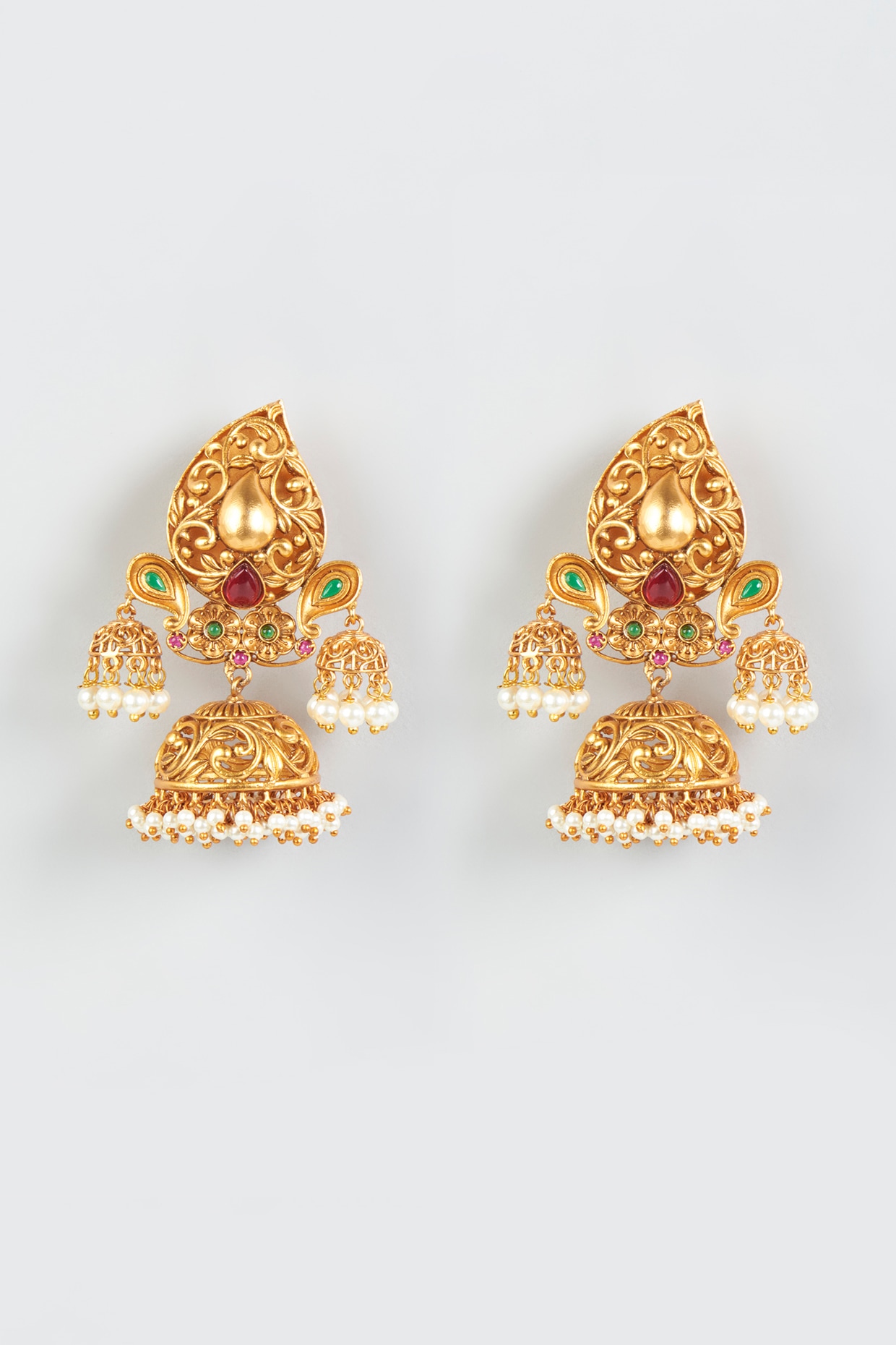 Buy MEENAZ Traditional Temple One Gram Gold Brass Copper South Indian Screw  Back Studs Meenakari Stone Ear Chains Hair Peacock Jhumkas Jhumka Earrings  Combo for Women Girls Wedding chain -GOLD JHUMKI-M115 Online