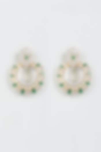 Gold Finish Emerald Stone Chandbali Earrings by CHAOTIQ BY ARTI at Pernia's Pop Up Shop