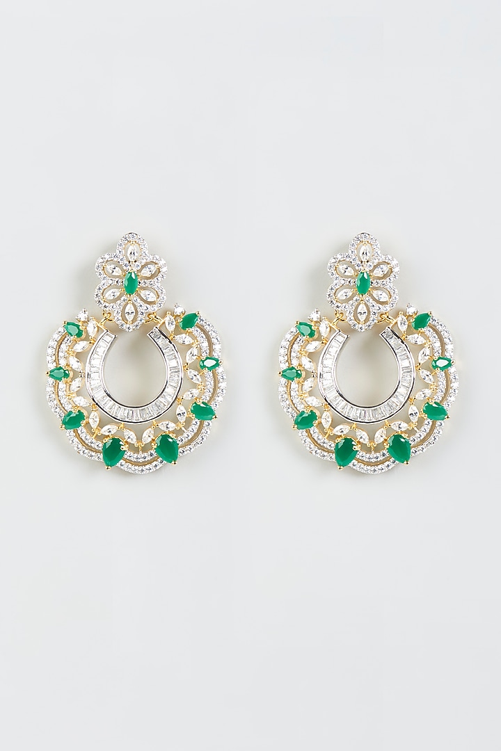Gold Finish Emerald Stone Chandbali Earrings by CHAOTIQ BY ARTI at Pernia's Pop Up Shop
