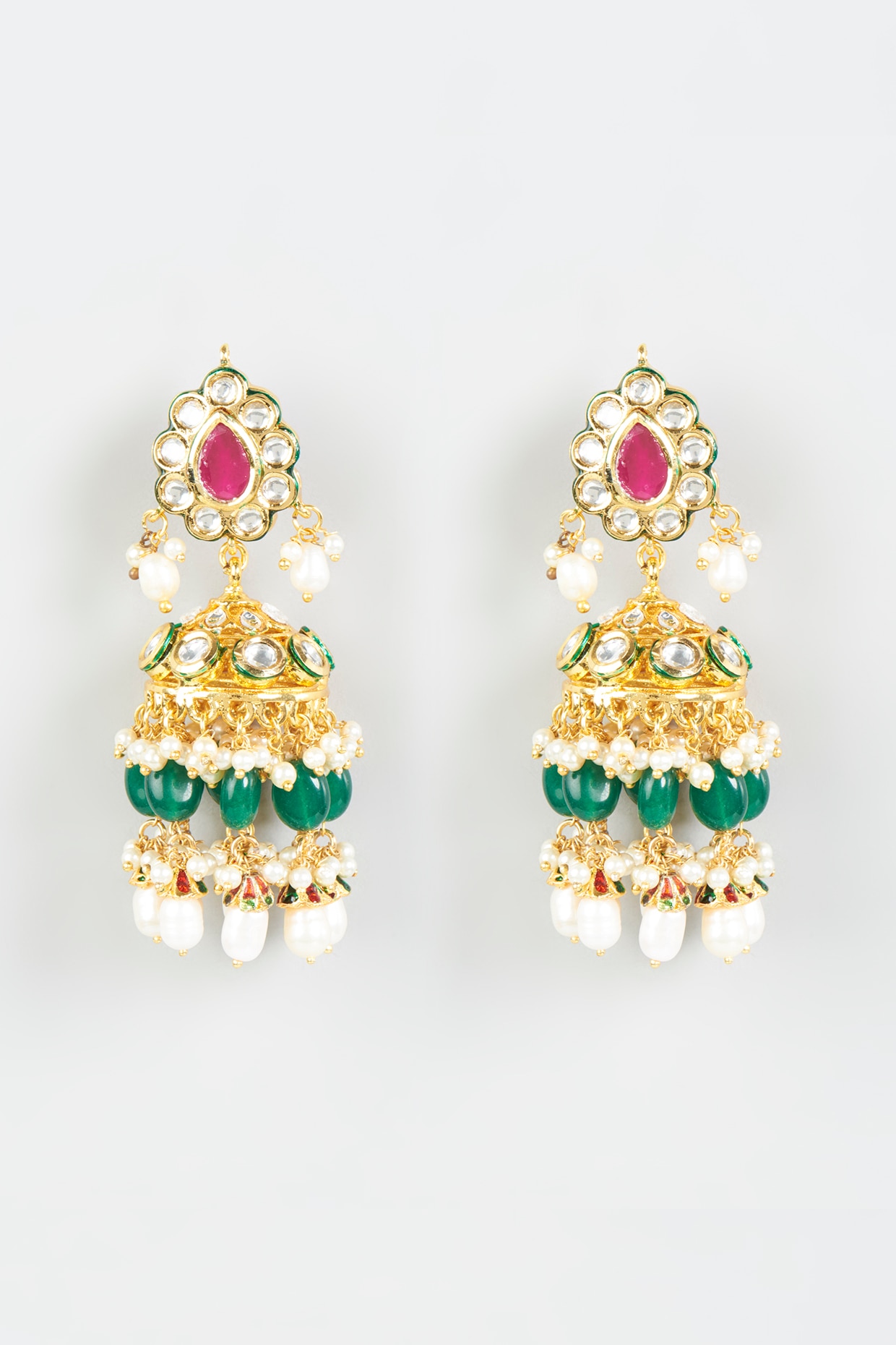 Blue Meena Kundan Gold Jhumka Earrings