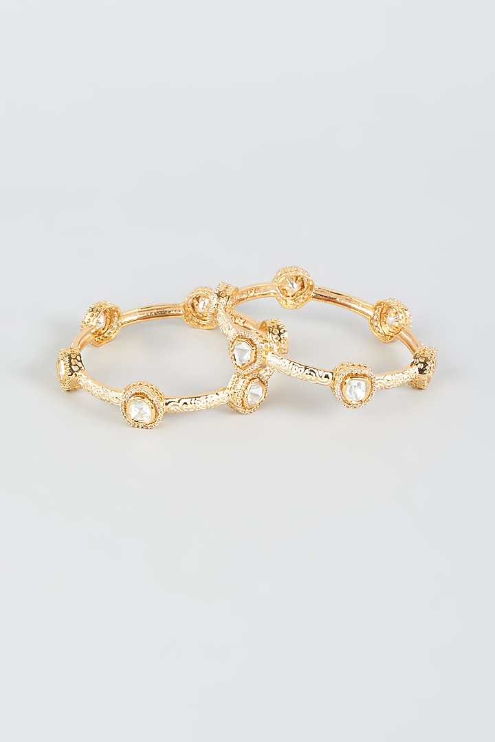 Gold Finish Meenakari Kundan Polki Bangles (Set of 2) by CHAOTIQ BY ARTI at Pernia's Pop Up Shop