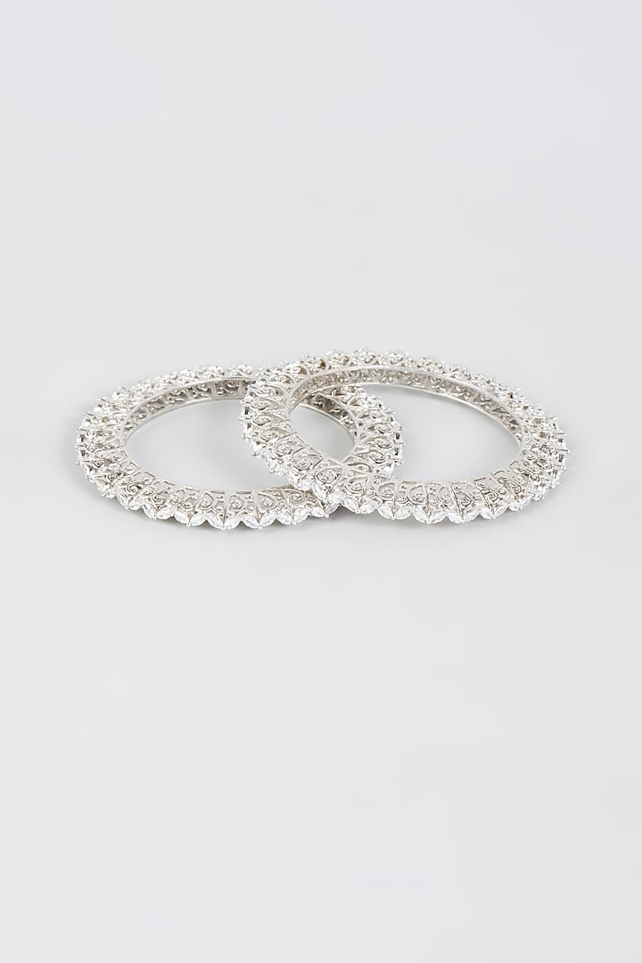 White Finish American Diamond Bangles (Set of 2) by CHAOTIQ BY ARTI