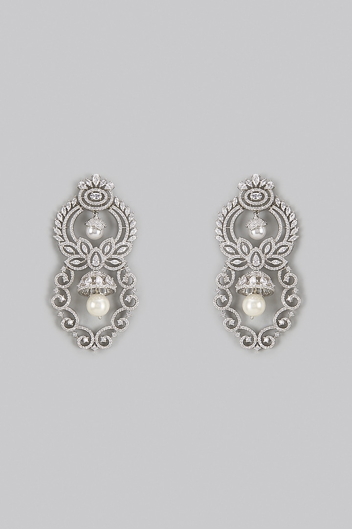 White Rhodium Finish Diamond Dangler Earrings by CHAOTIQ BY ARTI at Pernia's Pop Up Shop