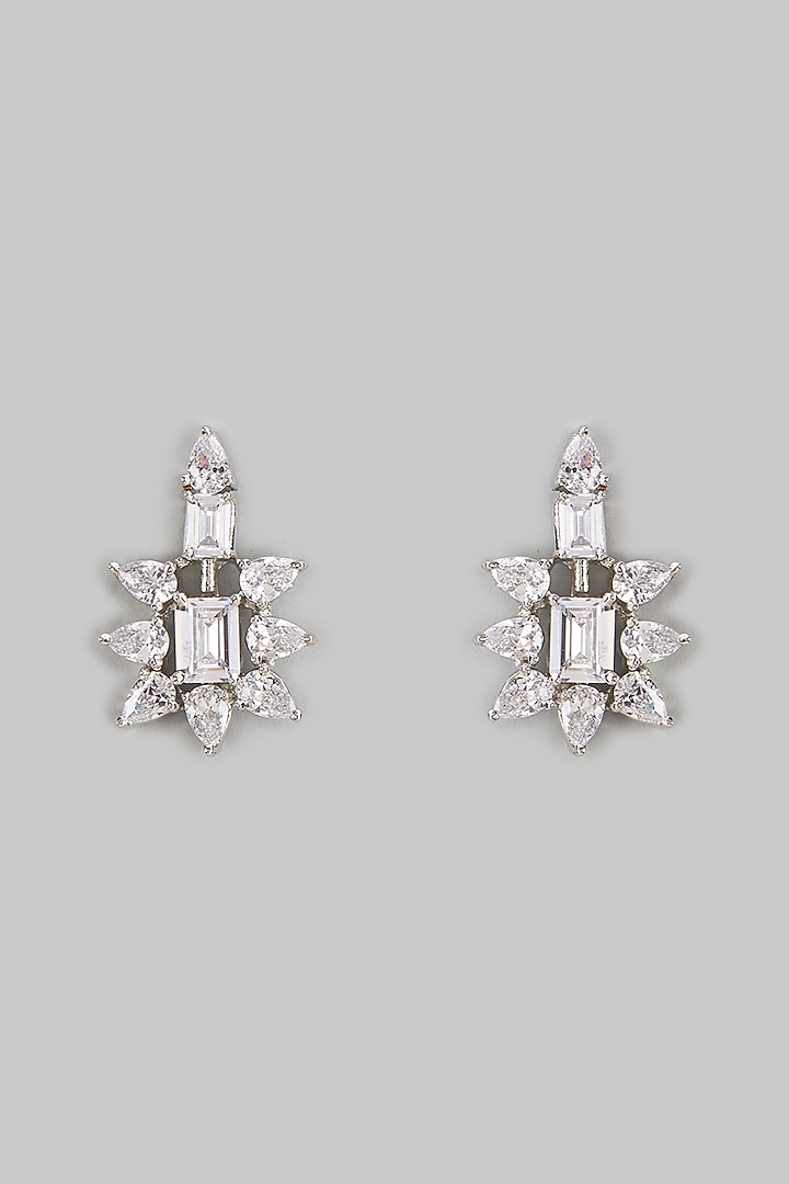 White Rhodium Finish American Diamond Dangler Earrings by CHAOTIQ BY ARTI at Pernia's Pop Up Shop