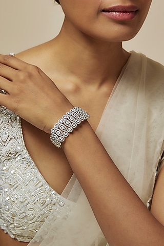 White Rhodium Finish Diamond Openable Bracelet by CHAOTIQ BY ARTI