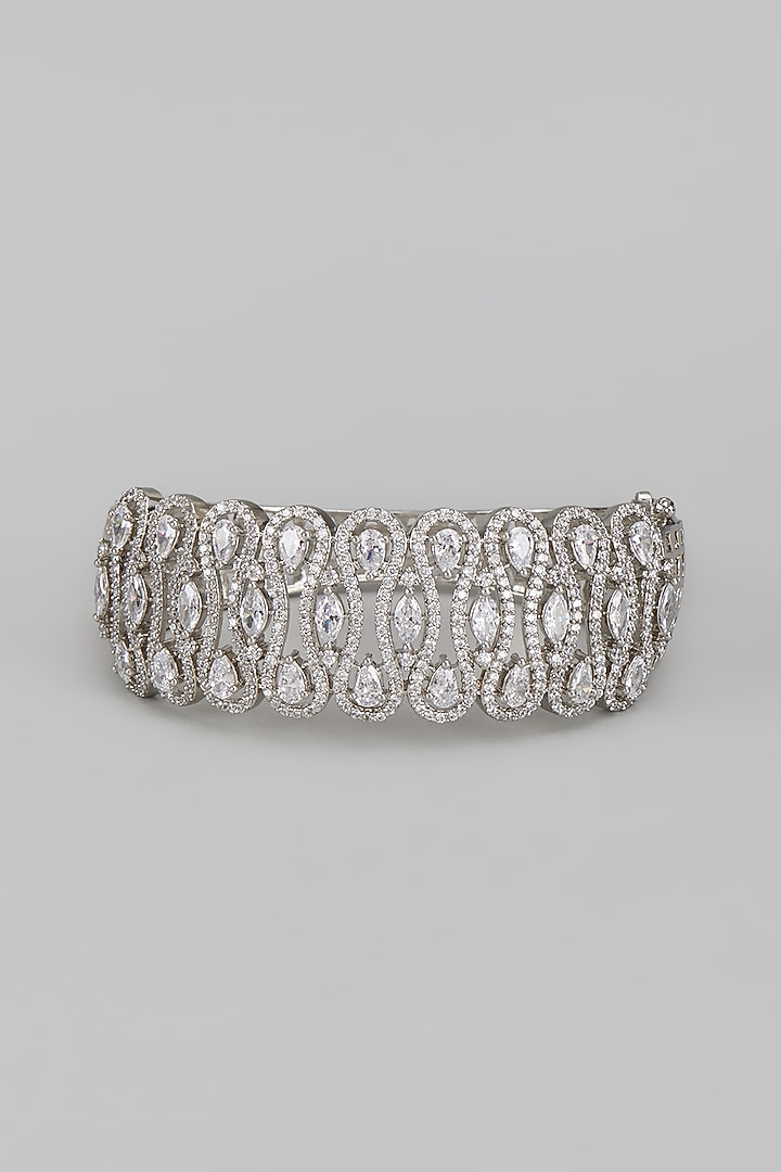White Rhodium Finish Diamond Openable Bracelet by CHAOTIQ BY ARTI at Pernia's Pop Up Shop