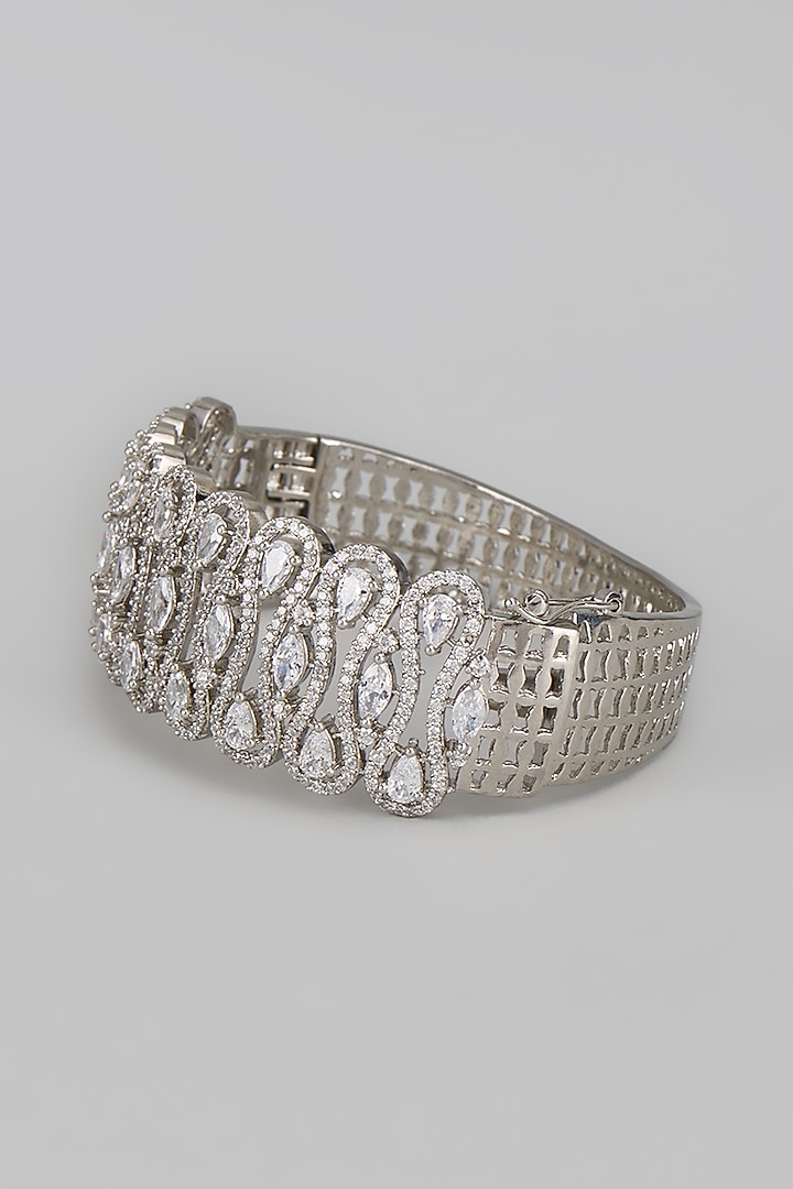 White Rhodium Finish Diamond Openable Bracelet by CHAOTIQ BY ARTI at Pernia's Pop Up Shop