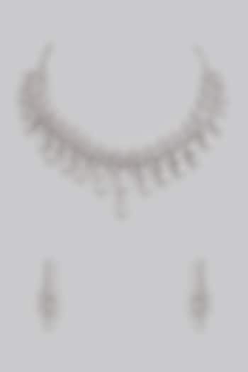 White Rhodium Finish American Diamond Necklace Set by CHAOTIQ BY ARTI