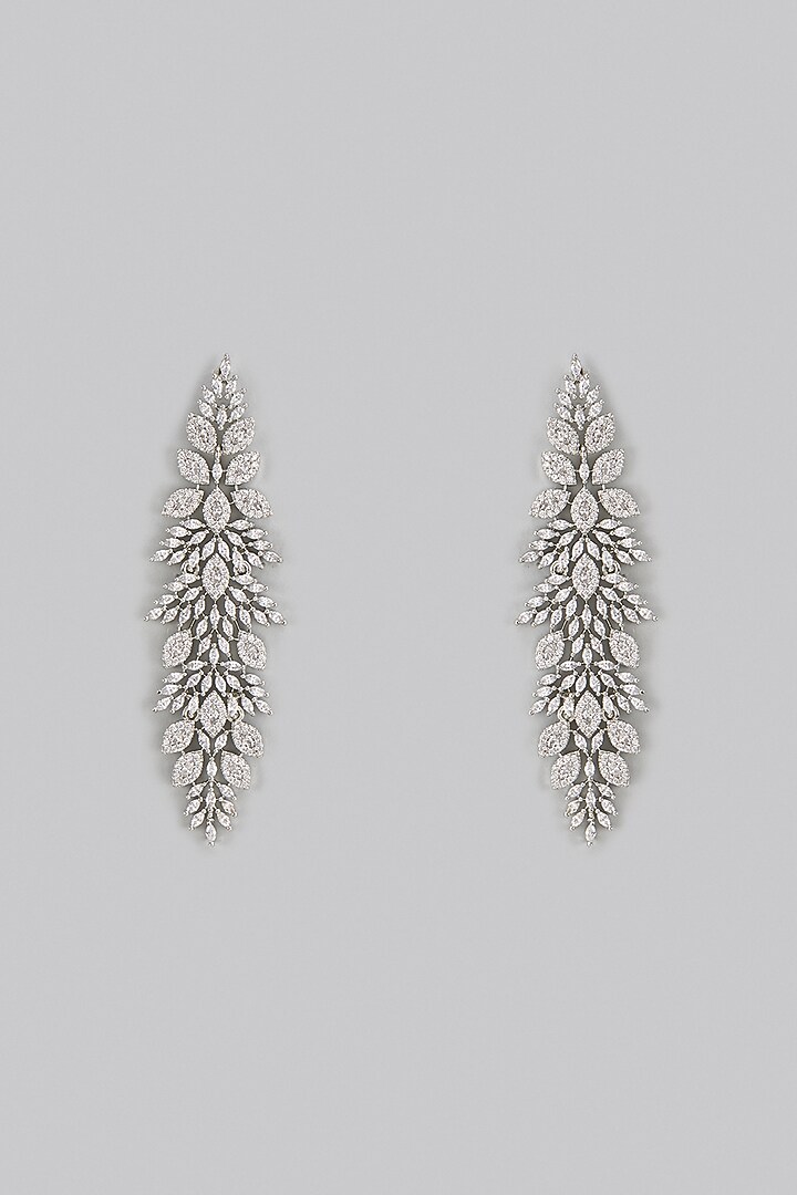 White Rhodium Finish American Diamond Dangler Earrings by CHAOTIQ BY ARTI at Pernia's Pop Up Shop