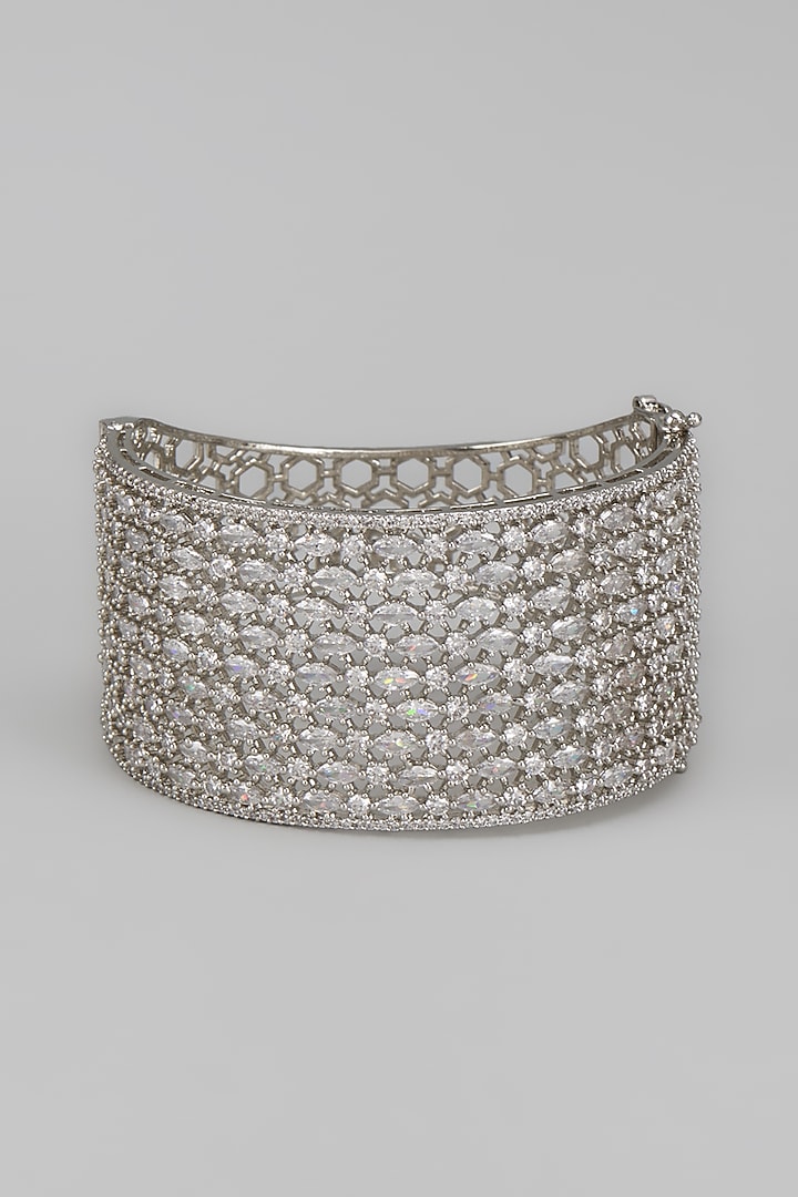 White Rhodium Finish Diamond Openable Bracelet by CHAOTIQ BY ARTI at Pernia's Pop Up Shop