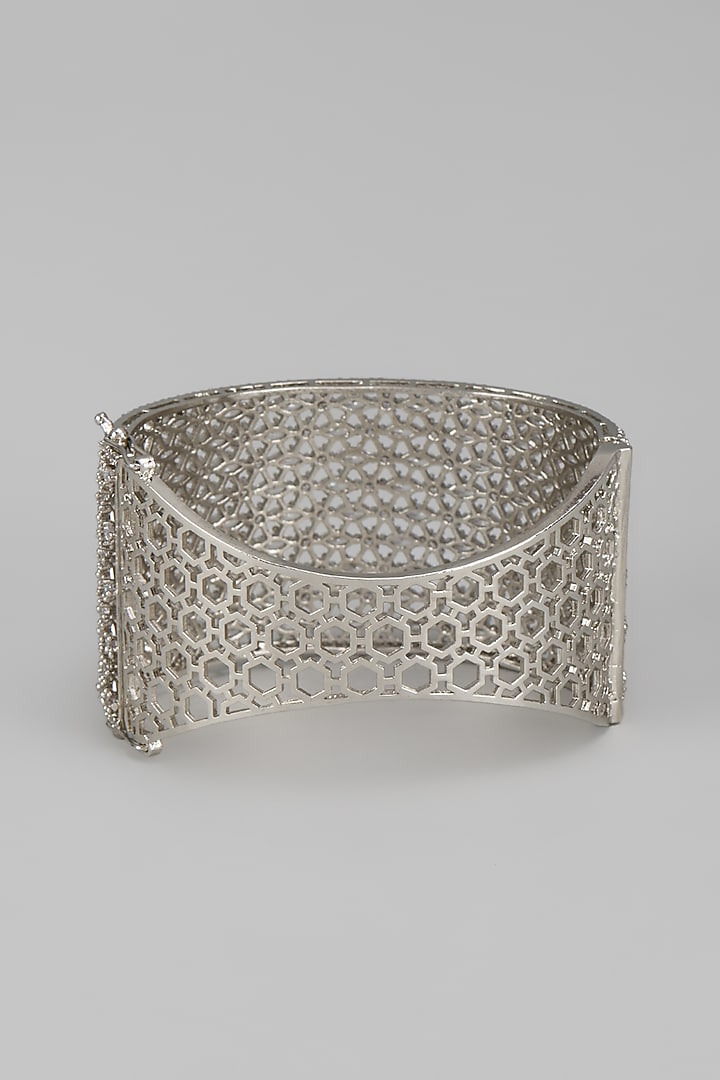 White Rhodium Finish Diamond Openable Bracelet by CHAOTIQ BY ARTI at Pernia's Pop Up Shop