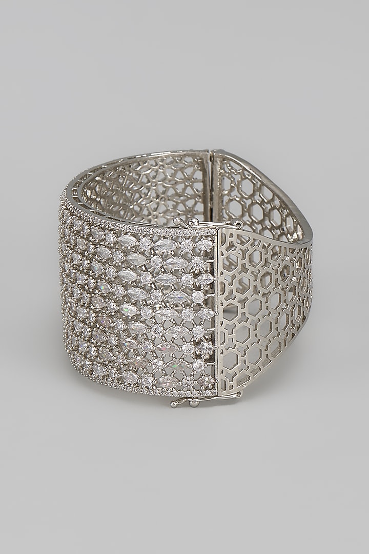 White Rhodium Finish Diamond Openable Bracelet by CHAOTIQ BY ARTI at Pernia's Pop Up Shop