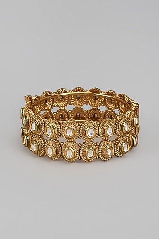 Gold Finish Kundan Polki Bangle by CHAOTIQ BY ARTI
