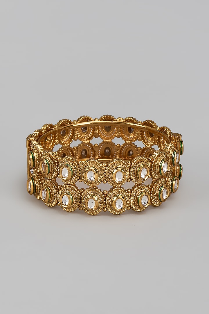 Gold Finish Kundan Polki Bangle by CHAOTIQ BY ARTI at Pernia's Pop Up Shop