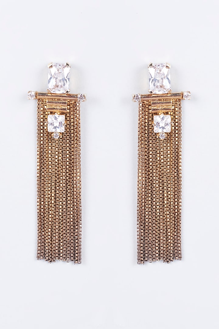 Gold Finish Earrings With Tassels by CHAOTIQ BY ARTI