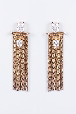 Gold Finish Earrings With Tassels by CHAOTIQ BY ARTI