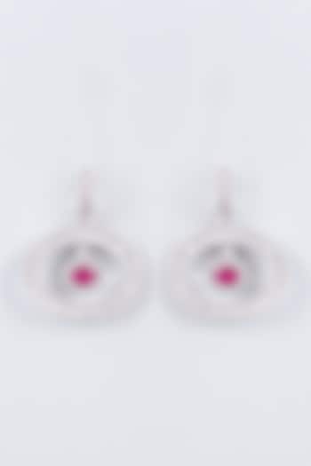 White Rhodium Finish Ruby Long Earrings by CHAOTIQ BY ARTI