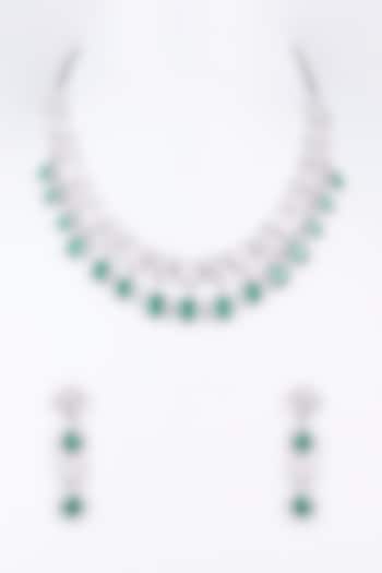 White Rhodium Finish American Diamond Necklace Set by CHAOTIQ BY ARTI at Pernia's Pop Up Shop