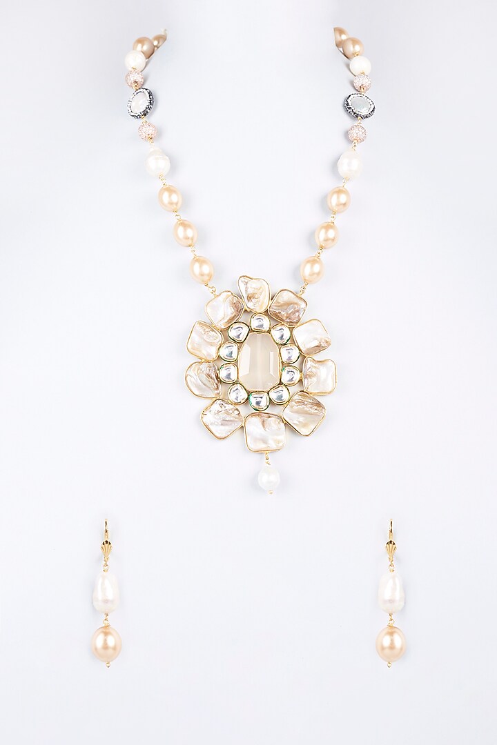 White Finish Multi-Colored Beaded Necklace Set by CHAOTIQ BY ARTI at Pernia's Pop Up Shop