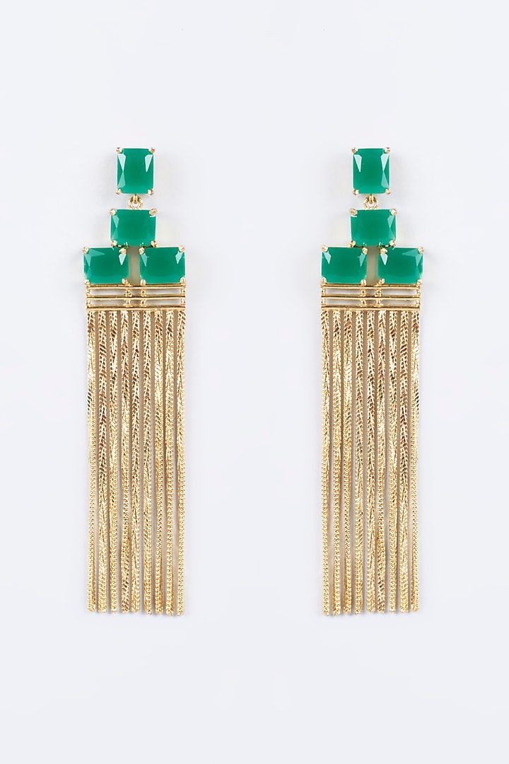 Gold Finish Earrings With Metallic Tassels by CHAOTIQ BY ARTI