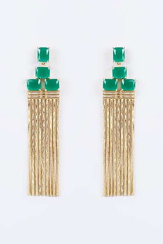 Gold Finish Earrings With Metallic Tassels by CHAOTIQ BY ARTI