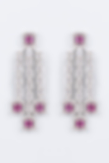 White Finish Ruby Stone Tassel Earrings by CHAOTIQ BY ARTI at Pernia's Pop Up Shop