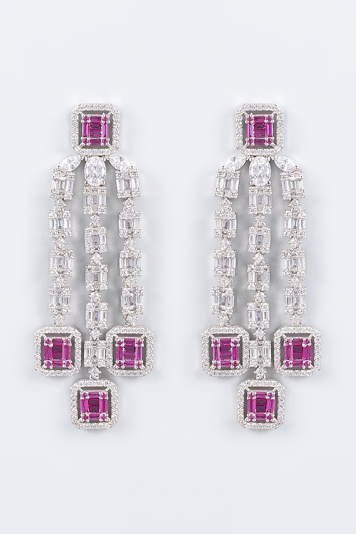 White Finish Ruby Stone Tassel Earrings by CHAOTIQ BY ARTI at Pernia's Pop Up Shop