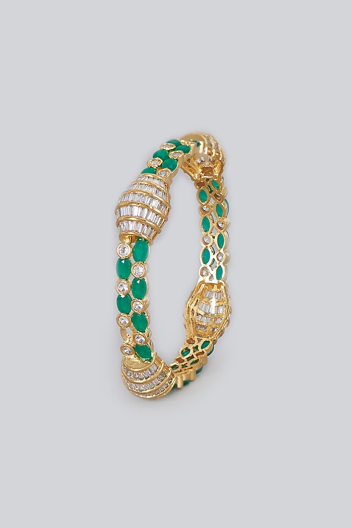 Gold Finish Emerald Stones & Diamond Bangle by CHAOTIQ BY ARTI
