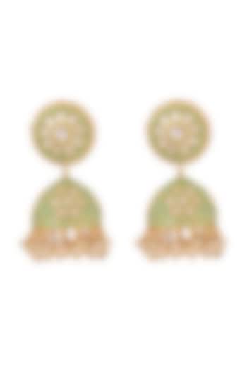 Gold Finish Meenakari Jhumka Earrings by CHAOTIQ BY ARTI