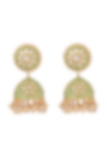 Gold Finish Meenakari Jhumka Earrings by CHAOTIQ BY ARTI at Pernia's Pop Up Shop