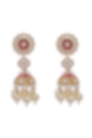 Gold Finish Pearl Jhumka Earrings by CHAOTIQ BY ARTI at Pernia's Pop Up Shop
