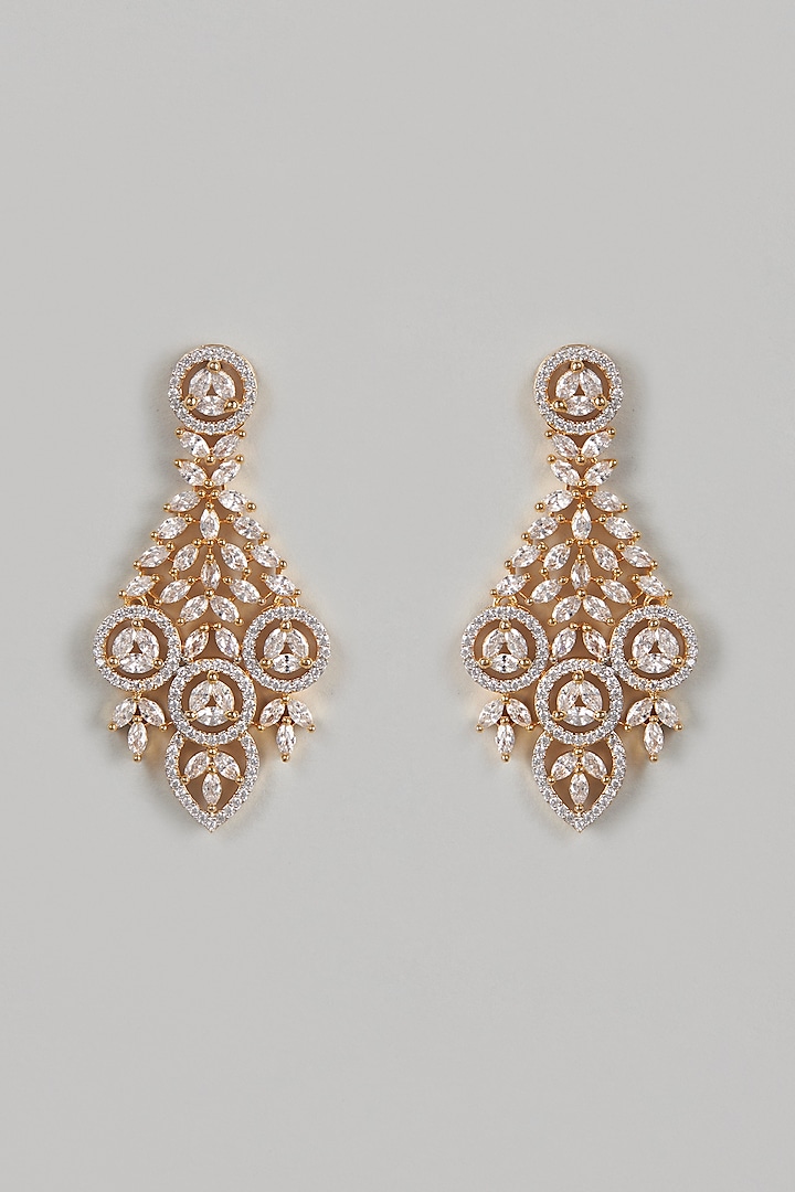 Gold Finish Diamond Dangler Earrings by CHAOTIQ BY ARTI