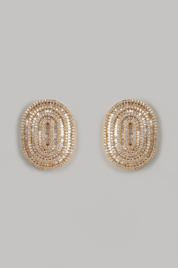 Gold Finish Diamond Stud Earrings by CHAOTIQ BY ARTI