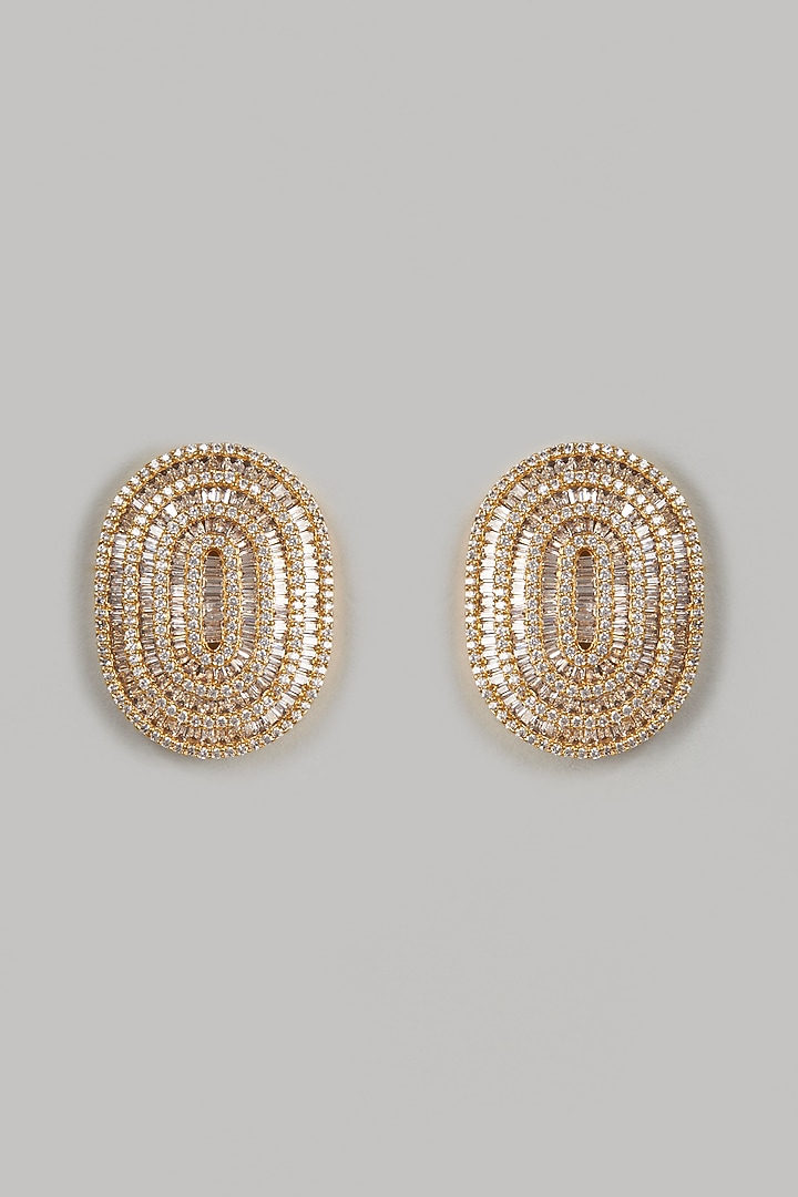 Gold Finish Diamond Stud Earrings by CHAOTIQ BY ARTI at Pernia's Pop Up Shop