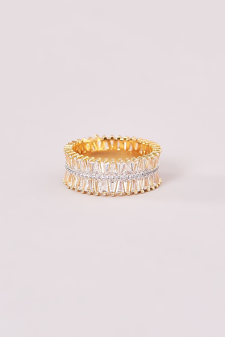 Two-Tone Finish American Diamond Ring by CHAOTIQ BY ARTI at Pernia's Pop Up Shop