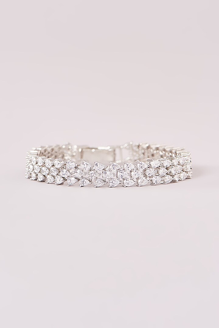 White Rhodium Finish American Diamond Tennis Bracelet by CHAOTIQ BY ARTI at Pernia's Pop Up Shop