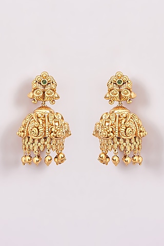 Gold Finish Beaded Temple Dangler Earrings by CHAOTIQ BY ARTI