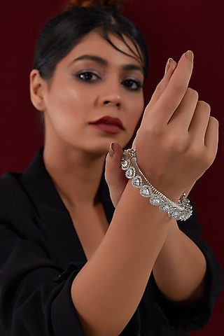 White Rhodium Finish American Diamond Bangle by CHAOTIQ BY ARTI